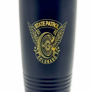 Flying Wheel Engraved Coffee Tumbler - Navy & Gold - 20 oz